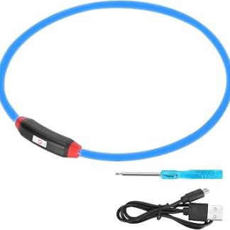 Светодиодный ожерелье для домашних животных, перезаряжаемое через USB, из пластика, с возможностью персонализации, устойчивое к проливанию жидкости, длина 70 см, высокая видимость, идеально подходит для вечерних прогулок и развлечений.