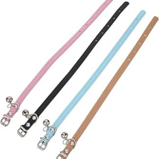 Ожерелья из 4 предметов для Chiens et PU Cuir с Clochette Réglables et Sécurisés для Chiots et Petits Animaux Colliers Identification et Dressage