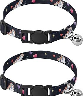 Лот из 2 колье régables pour chien Motif licornes et étoiles Noir Longueur, регулируемая длина от 26,9 см до 43,4 см