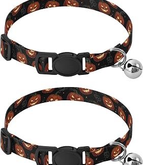 Pumpkin Faces Лот из 2 колье регулируемых размеров для домашних животных с колокольчиком Нуар