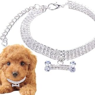 Сверкающее колье для подбородка - Колье и стразы - Pendentif os | Аксессуар с тремя диапазонами и регулируемыми браслетами - Choix élégant pour petits chiens etchats - Bijoux de mariage ou beso