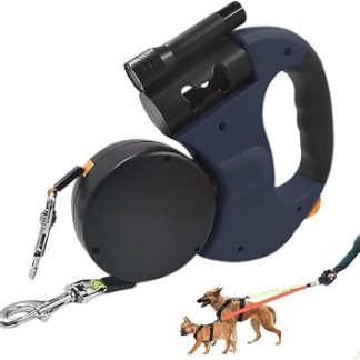 Laisse pour 2 Chiens Poignée Rembourrée Antidérapante со светодиодными светильниками | Laisse pour Deux Chiens en Extérieur pour Camping Randonnée Plage Course Extérieur Ramassag