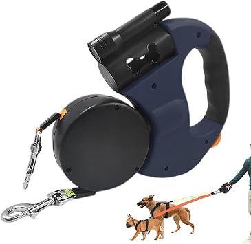 Laisse pour 2 Chiens Poignée Rembourrée Antidérapante со светодиодными светильниками | Laisse pour Deux Chiens en Extérieur pour Camping Randonnée Plage Course Extérieur Ramassag
