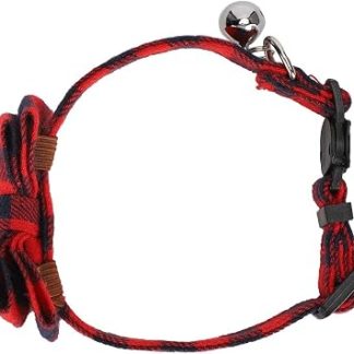 Yctze Colliers de Chat à Carreaux с Nœud Papillon Mignon, с Cloche, Tissu Large Doux et Confortable pour Animaux de Compagnie, Fournitures de Décoration, Design Rouge élégant (Grille rouge)