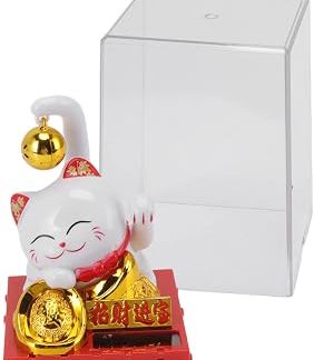 Qcwwy Collier de Chat Porte-bonheur с автоматическим обнаружением света, Mascotte de Fortune, Mascotte Blanche, Mini Tableau de Bord, Décoration Intérieure, économie d'energie