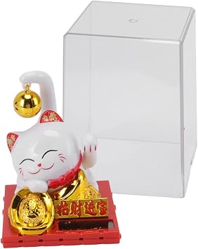 Qcwwy Collier de Chat Porte-bonheur с автоматическим обнаружением света, Mascotte de Fortune, Mascotte Blanche, Mini Tableau de Bord, Décoration Intérieure, économie d'energie
