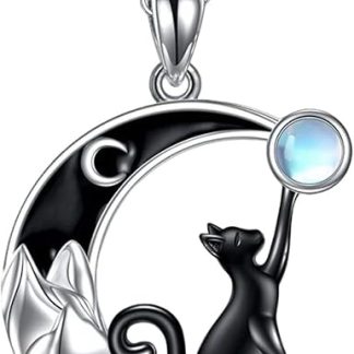 Collier Chat Et Lune - Bijoux De Chaîne Pendentif Chat Reglable | Collier À Breloques En Forme D'animal Mignon Pour Femmes, Filles, Adolescentes, Amis, Cadeau D'anniversaire, Accessoires Élégants, Bij