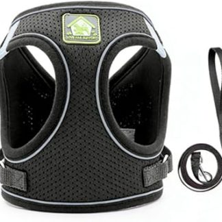 Harnais et Laisse Réfléchissants Anti-Fuite pour Chat Maillage Léger et Doux с Anneau Metallique Robuste Portable для Promenade de Chaton et Voyage, Черный, XL