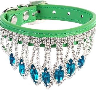 Collier pour chien, бриллиант Chat en cristal Strass Diamond с подвеской из блестящего полиуретана, животное из компании, супле регулируемое (зеленый, X Small)