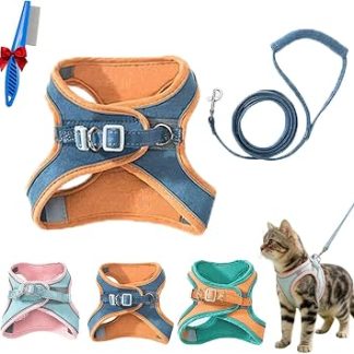 Harnais et laisse pour chat de style жилет анти-фуит, респиратор, doux, регулируемый, легкий для ношения на прогулке на пленэре (голубой, S)