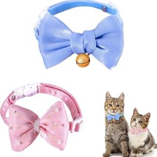 Лот из 2 ожерелий, бандана, регулируемая в cuir avec nœud papillon et clochette pour chaton avec nœud amovible (rose et bleu)