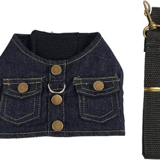 Ensemble harnais et laisse en denim pour chien etchat, противоскользящий жилет для маленьких детей и чатов, Taille L, bleu foncé