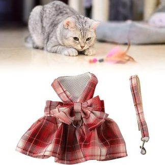 Cryfokt Robe Harnais pour Animaux de Compagnie, Jolie Robe Respirante с Nœud Papillon et Laisse pour Chiot, pour Fête de Mariage (XS)