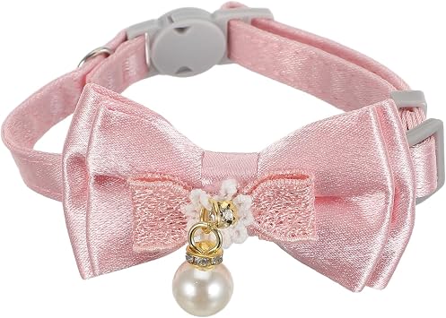Ожерелье ibasenice Chat Nœud Reglable с подвеской Perle Amovible Sécurité pour Chiens Petits Animaux Rose Stylé Confortable