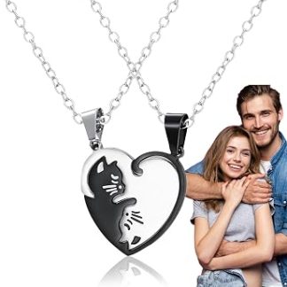 Колье Пара,Bijou Chat et Cœur - Bijou Mignon en Acier le Cnivers Saint-Valentin pour Petit Ami