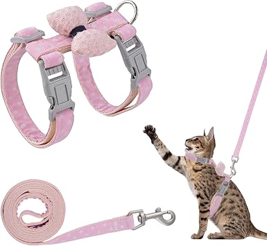 1 пальто и laisse pour chat pour la promenade, пальто anti-fugue и регулируемое в форме H, doux et réglable, респираторное и doté the Bandes Réfléchissantes (розовый, талия M)