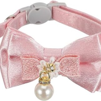 Колье Chat Регулируемое с Nœud et Pendentif Perle Amovible Collier Sécurité Съемное колье для Chiot Fille и Garçon Accessoire Doux pour Fêtes et Usage Quotidien