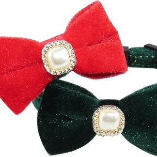 Лот из 2 колье de Noël pour Chat en Velour с нуд и клошет - Réglable - Rouge et vert