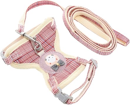 FILFEEL Harnais pour Chat Perdu avec Laisse, Gilet Anti-fuite en Forme de I pour la Marche, Motif à Carreaux (1,0 см (удобно от 3 до 7 ливров))
