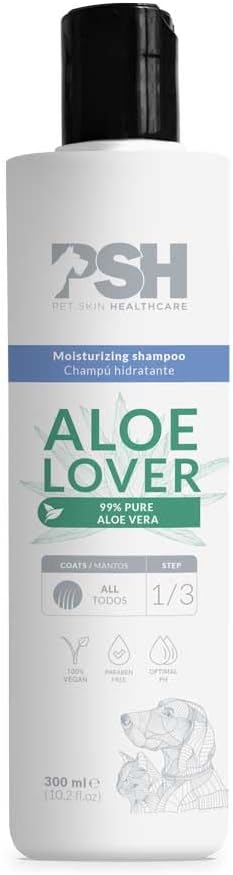 Шампунь PSH Aloe Lover - Шампунь для собак и кошек с 99% чистым алоэ вера - Освежает и защищает - Увлажняет и придает объем всем типам шерсти - Специально для чувствительной кожи - 300 мл
