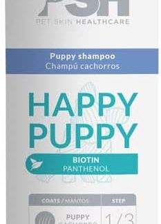 PSH Happy Puppy – Шампунь для щенков, собак и кошек – Увлажняющий и питательный – с биотином, дрожжами и витамином B5 – Для чувствительной кожи – Для частого использования – Веганский – 300 мл