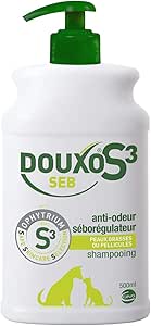 Шампунь DOUXO S3 SEB против неприятного запаха и для регулирования выработки кожного сала у собак и кошек, страдающих от перхоти, жирной шерсти и неприятного запаха, 500 мл.