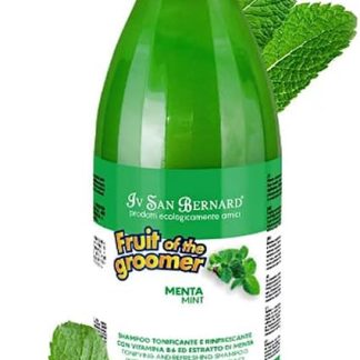 Шампунь для собак IV San Bernard Fruits Mint, 1 л: освежающая мята и витамин B6, дезодорант и кондиционер, делает шерсть мягкой и шелковистой.