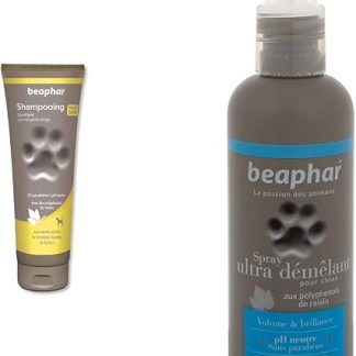BEAPHAR – Шампунь премиум-класса для распутывания шерсти длинношерстных собак – 250 мл и ультра-спрей для распутывания шерсти собак – Натуральные экстракты ириса, масла ши и виноградных полифенолов – 200 мл