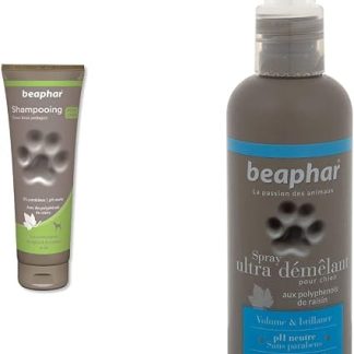 BEAPHAR – Премиальный мягкий шампунь для собак – 250 мл и ультра-распутывающий спрей для собак – Натуральные экстракты ириса, масла ши и виноградных полифенолов 200 мл