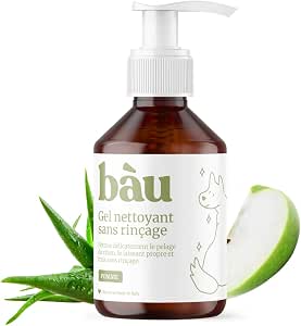 BAU Cosmesi Gel Nettoyant sans Rinçage pour Chien – Шампунь Sec Bio & Naturel, Hygiénisant et Hydratant à l’Aloe Vera – без парабенов и силиконов – Аргана, 250 мл (Pomme)