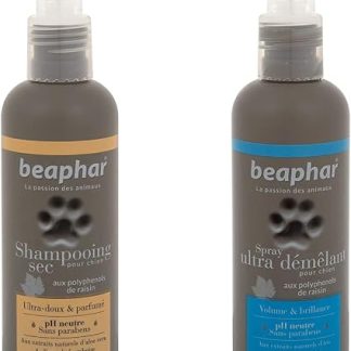 Beaphar – Ультрамягкий сухой шампунь-спрей для собак – 200 мл и Ультра-распутывающий спрей для собак – Натуральные экстракты ириса, масла ши и виноградных полифенолов – 200 мл