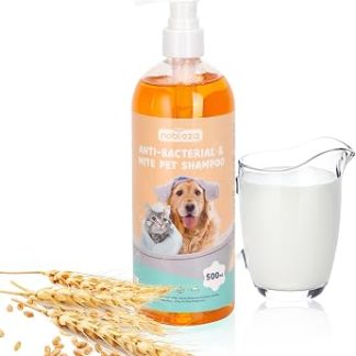Шампунь для собак Nobleza для чувствительной кожи, против блох, с антизапаховым и противогрибковым действием, с ароматом овса и молока, 500 мл.