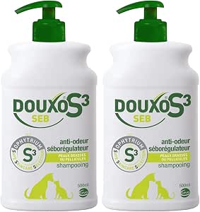 Шампунь DOUXO S3 SEB против неприятного запаха и для регулирования себорейного режима у собак и кошек, страдающих от перхоти, жирной шерсти и неприятного запаха, 500 мл (упаковка из 2 шт.)