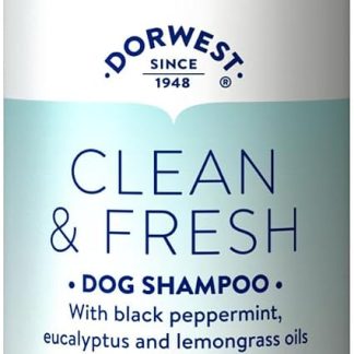 Шампунь для собак Dorwest Clean & Fresh CF250, 250 мл, формула для чувствительной кожи с алоэ вера, лемонграссом, эвкалиптом и черной мятой для отпугивания паразитов.