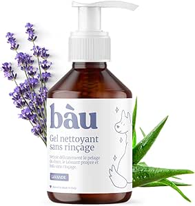 BAU Cosmesi Gel Nettoyant sans Rinçage pour Chien – Шампунь Sec Bio & Naturel, Hygiénisant et Hydratant à l’Aloe Vera – без парабенов и силиконов – Аргана, 250 мл (лаванда)