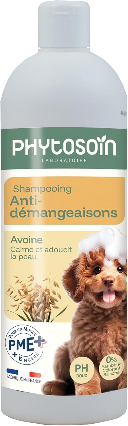 Рига - Шампунь Phytosoin Chien Anti-Démangeaisons – Apaisant à l’Avoine & Allantoïne – Peaux Sensibles & Irritées – sans Silicone, Parabène ni Colorant – Pelage Doux – Fabriqué en France - 500мл