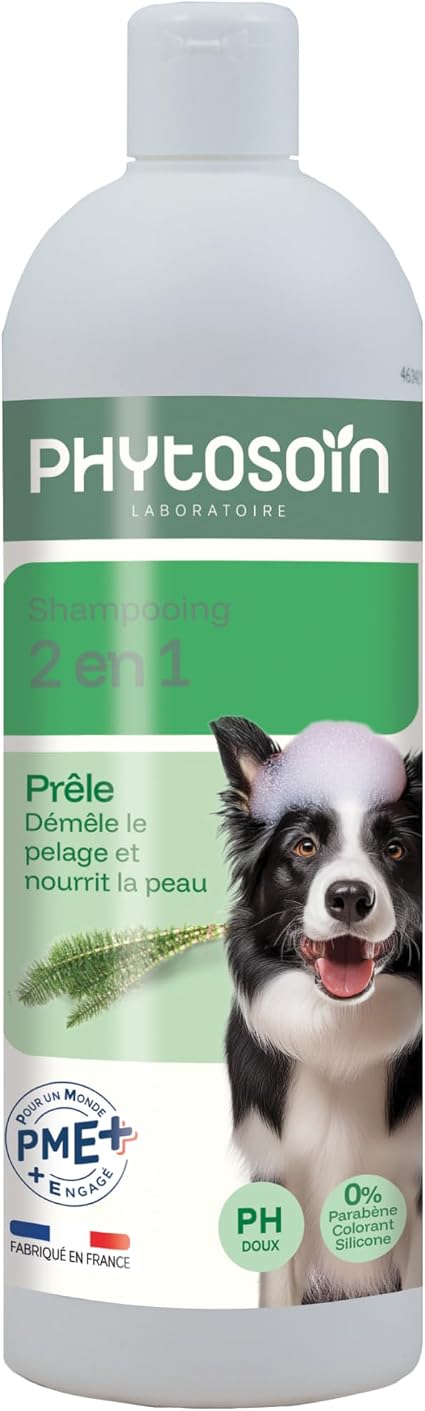 Рига - Шампунь с фитозоином Chien 2en1 – Nettoie & Démêle – без силикона, парабенов и красителей – Extrait de Prêle Fortifiant – Pelage Doux & Renforcé – Fabriqué en France - 500мл