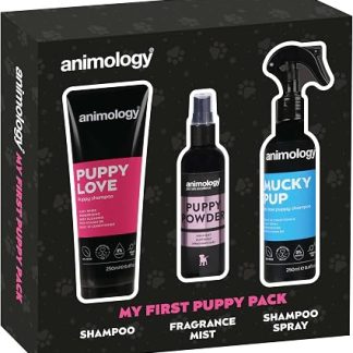 Подарочный набор Animology My First Puppy Pack для нежного ухода за щенком, включающий шампунь, несмываемый спрей и ароматизатор.