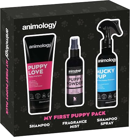 Подарочный набор Animology My First Puppy Pack для нежного ухода за щенком, включающий шампунь, несмываемый спрей и ароматизатор.