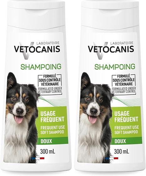 Vetocanis - Дермопротекторный шампунь для собак для частого использования - Увлажняющий экстракт алоэ вера - 0% силикона, 0% парабенов - Сделано во Франции - Lad, 300 мл (упаковка из 2 шт.)