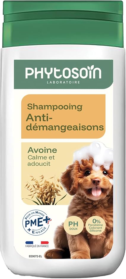 Рига - Шампунь Phytosoin Chien Anti-Démangeaisons – Apaisant à l’Avoine & Allantoïne – Peaux Sensibles & Irritées – sans Silicone, Parabène ni Colorant – Pelage Doux – Fabriqué en France - 250мл