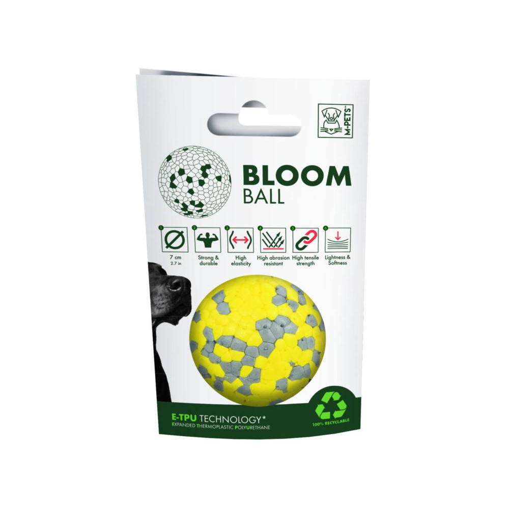 Мяч BLOOM для собак, желто-серый - 7 см