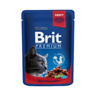 Влажный корм Brit Cat Pouches со вкусом говядины и гороха, 100 г, для взрослых кошек.