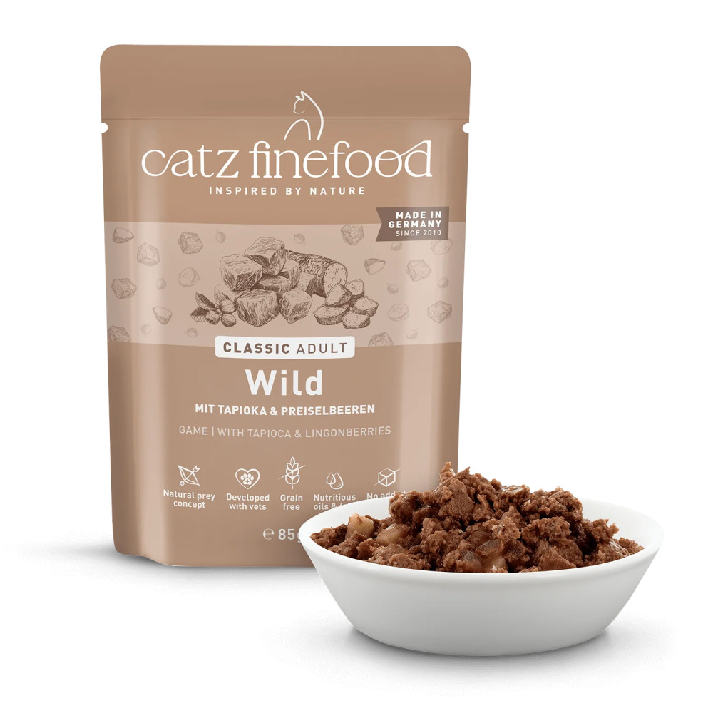 Влажный монопротеиновый корм для кошек Catz Finefood № 9 с олениной, 85 г, без курицы.