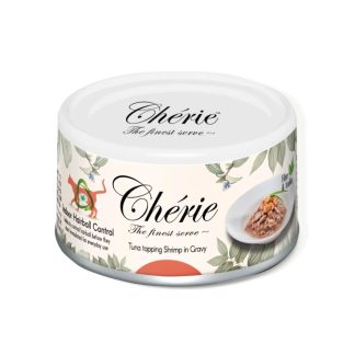 Cherie can cat hairball tuna shrimp 80g влажный корм для кошек, содержащий тунец и креветки.