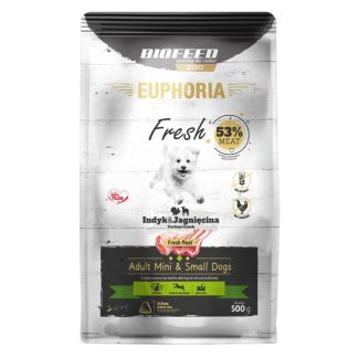 Сухой корм Euphoria Fresh с индейкой и ягненком, 500 г, для собак миниатюрных и мелких пород.