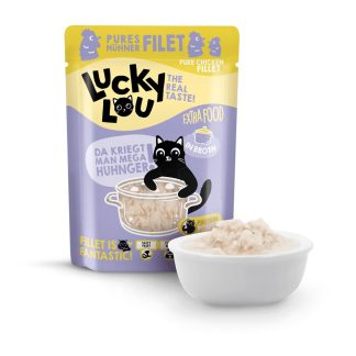 Влажный корм Lucky Lou «Куриное филе в бульоне» 70 г для привередливых кошек.