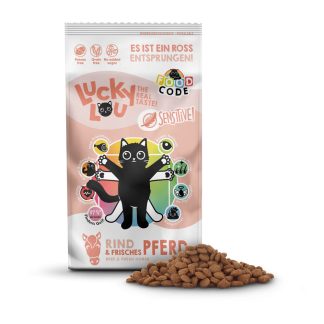 Сухой корм Lucky Lou Food Code Sensitive Beef & Horse 750 г для кошек с чувствительным пищеварением.