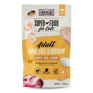 Суперфуд для кошек Mac's Cat: курица, утка и креветки, 100 г, вкусный пакетик.