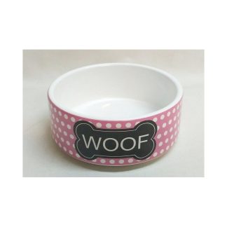 Керамическая миска для собак WOOF, розовая, 13х4,5 см, 0,33 л.